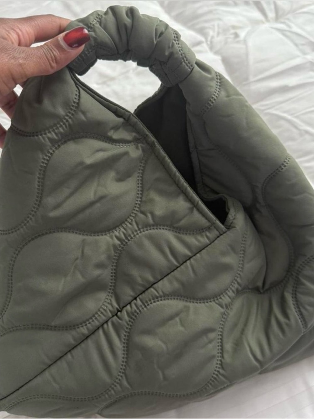 Quilted Olive Green Top-Handle Tote